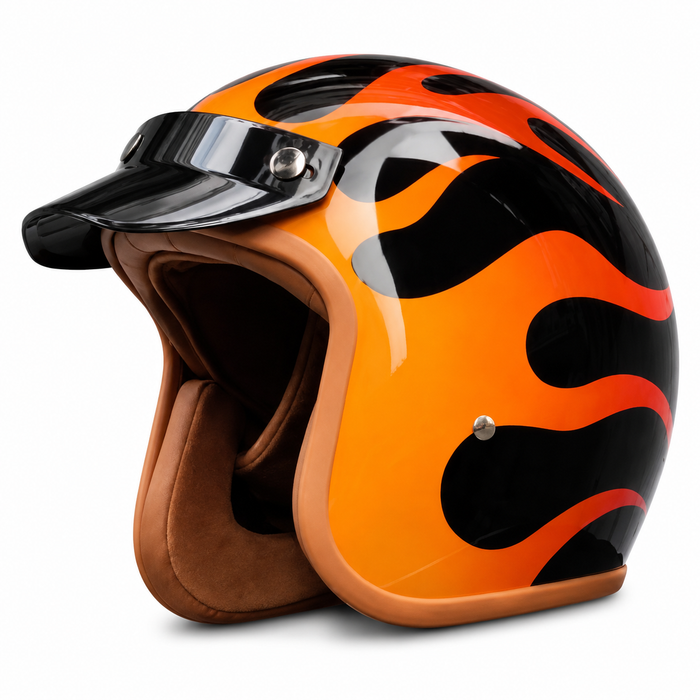 Vintage Open Face Motorcycle Helmet with Optional Goggles
