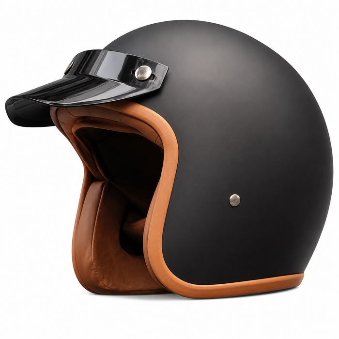 Vintage Open Face Motorcycle Helmet with Optional Goggles