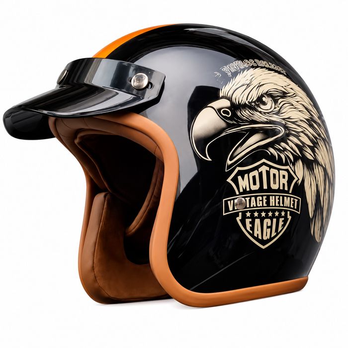 Vintage Open Face Motorcycle Helmet with Optional Goggles
