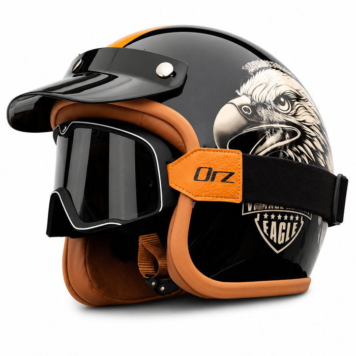 Vintage Open Face Motorcycle Helmet with Optional Goggles