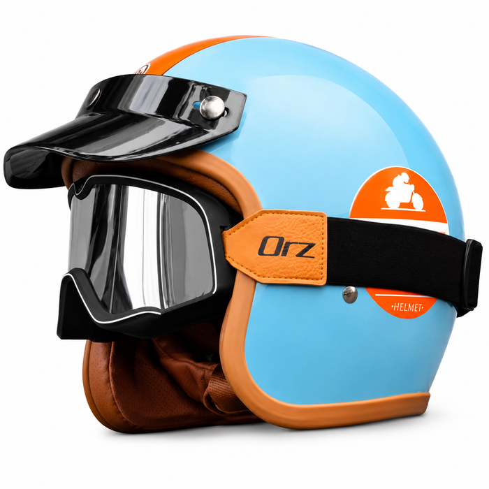 Vintage Open Face Motorcycle Helmet with Optional Goggles