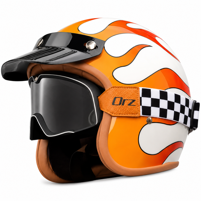 Vintage Open Face Motorcycle Helmet with Optional Goggles