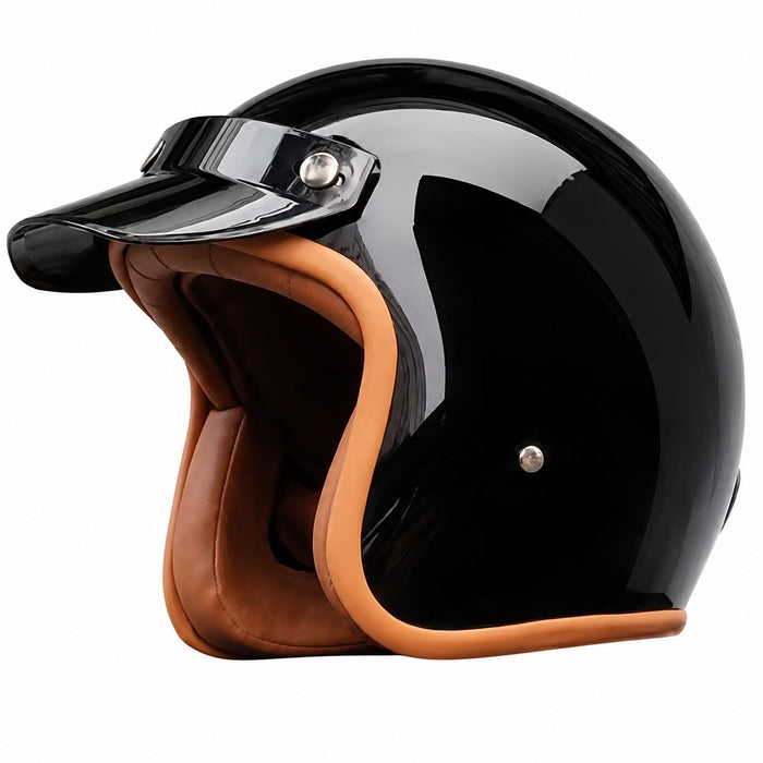 Vintage Open Face Motorcycle Helmet with Optional Goggles